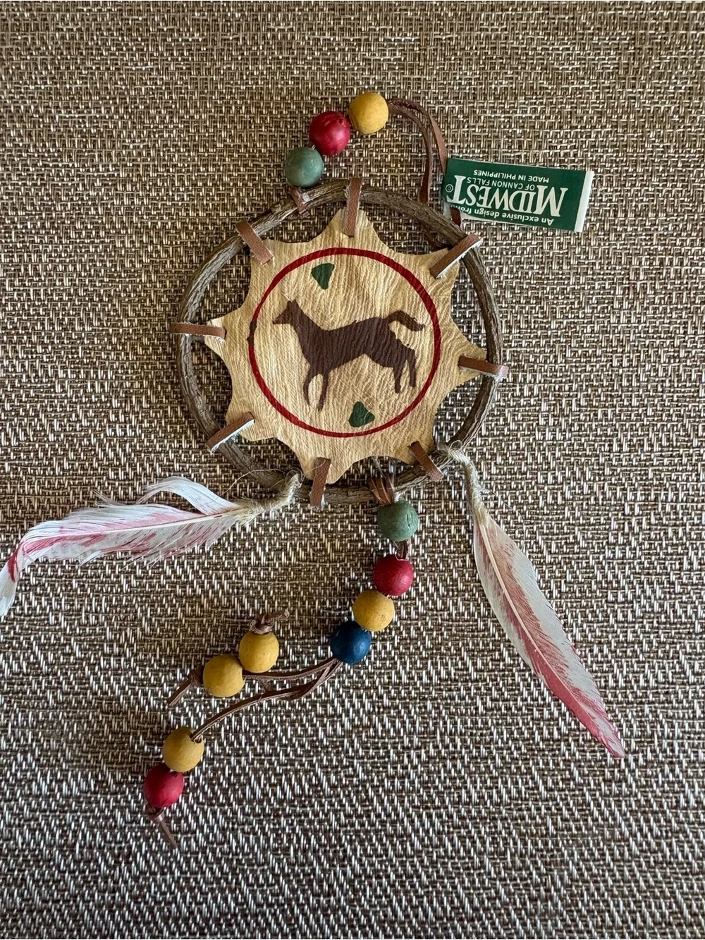 Native American Christmas Ornament Dream Catcher Horse Bison Beads & Feathers